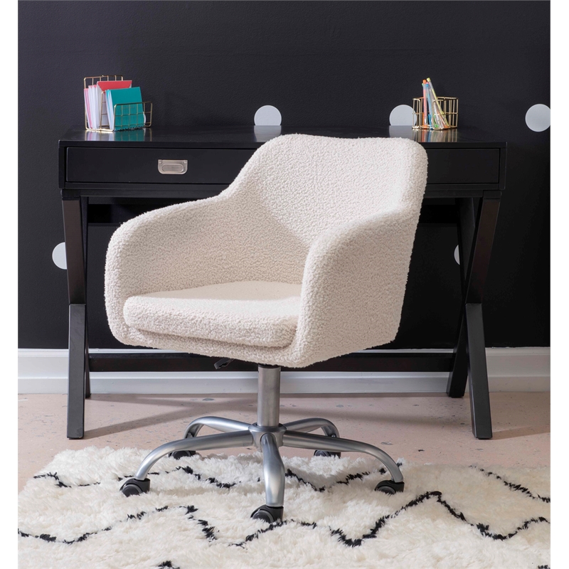 Linon Colton Adjustable Upholstered Office Chair with Wheels in Natural Sherpa