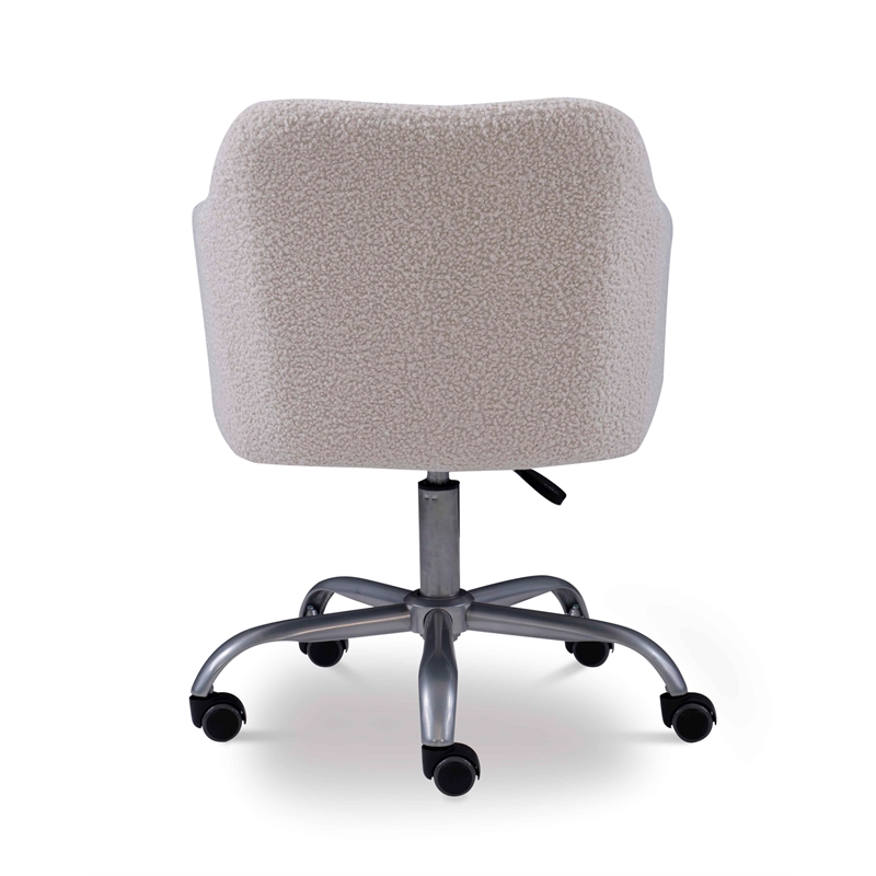 Linon Colton Adjustable Upholstered Office Chair with Wheels in Natural Sherpa
