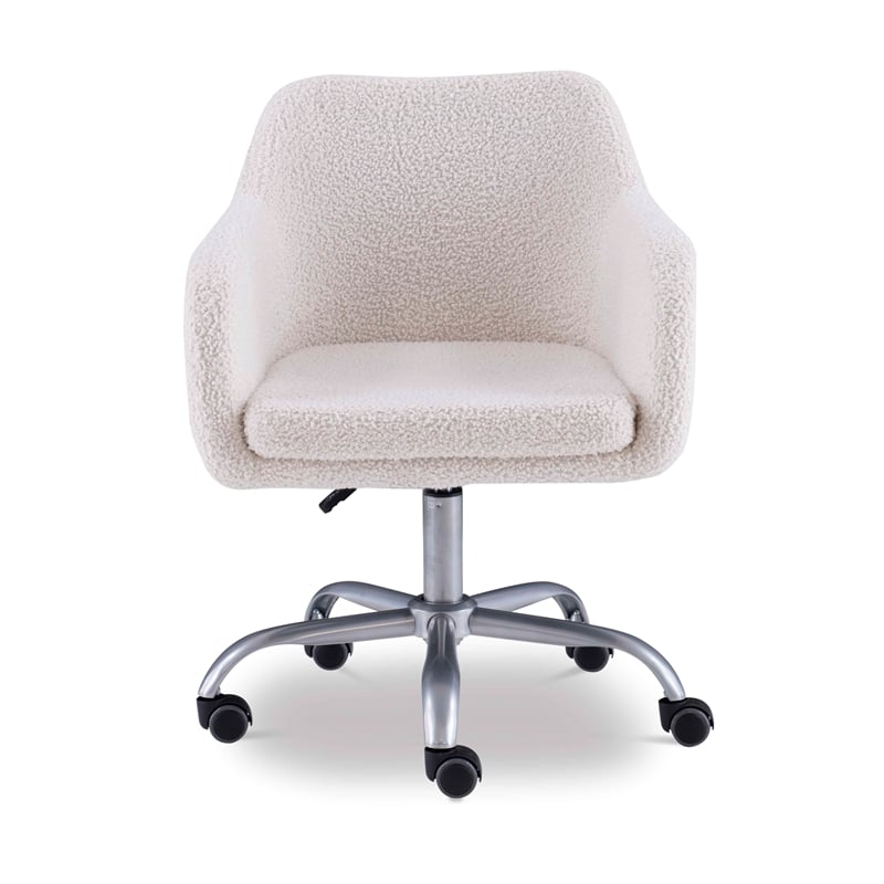 Linon Colton Adjustable Upholstered Office Chair with Wheels in Natural Sherpa