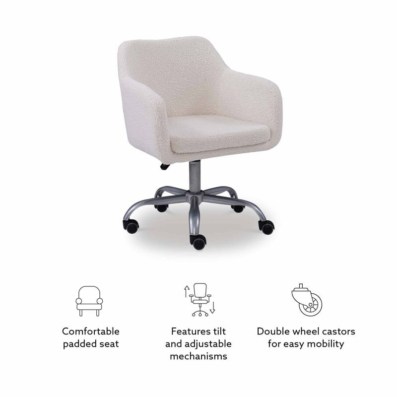 Linon Colton Adjustable Upholstered Office Chair with Wheels in Natural Sherpa