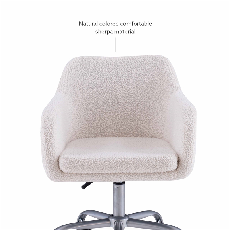 Linon Colton Adjustable Upholstered Office Chair with Wheels in Natural Sherpa