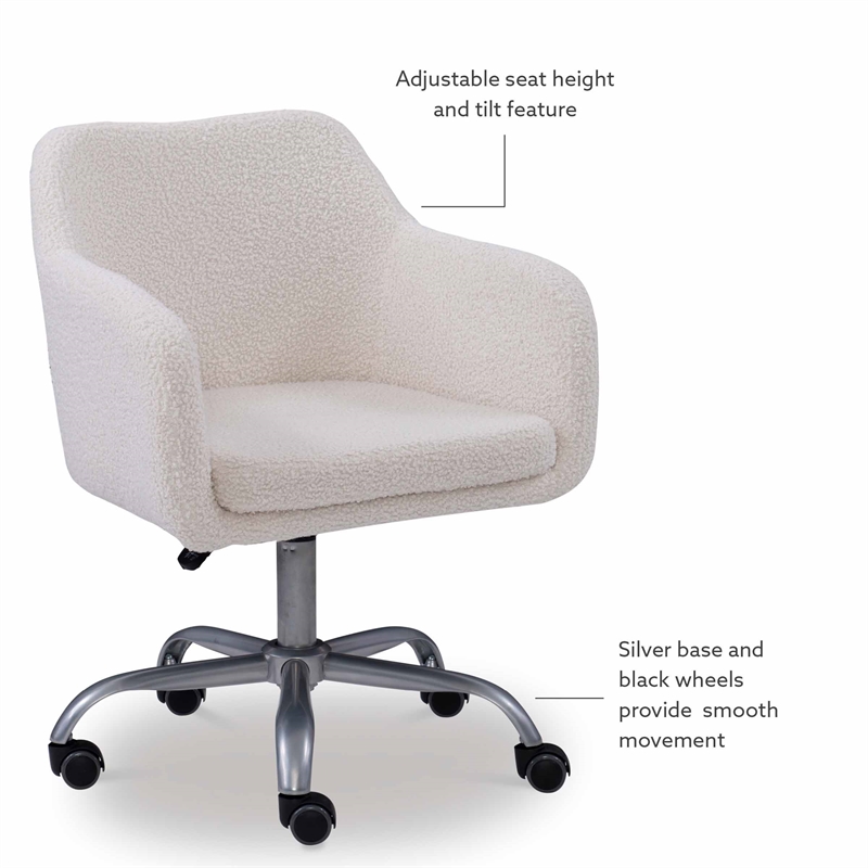 Linon Colton Adjustable Upholstered Office Chair with Wheels in Natural Sherpa