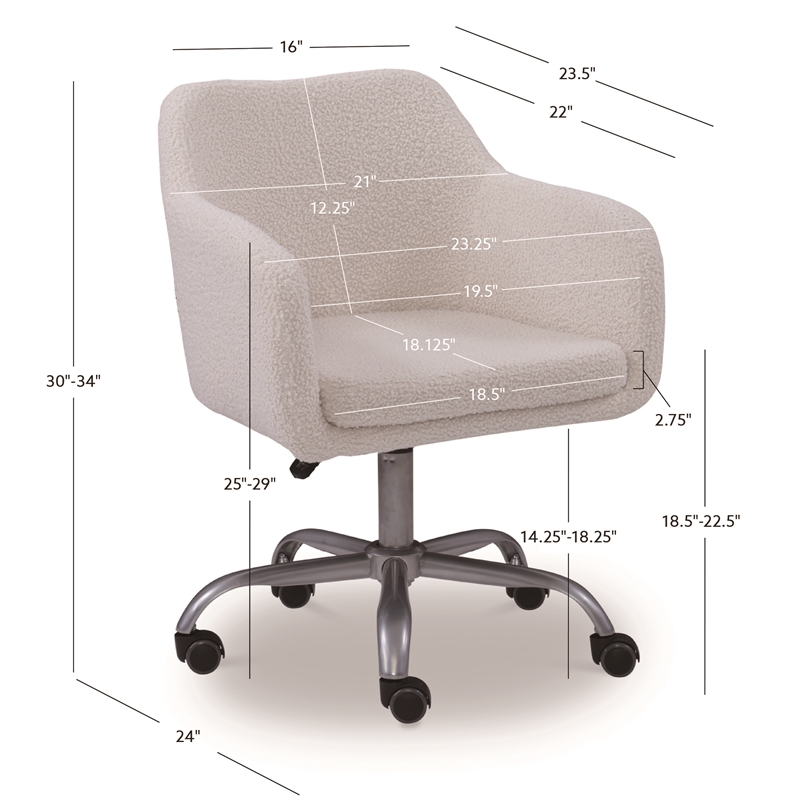 Linon Colton Adjustable Upholstered Office Chair with Wheels in Natural Sherpa