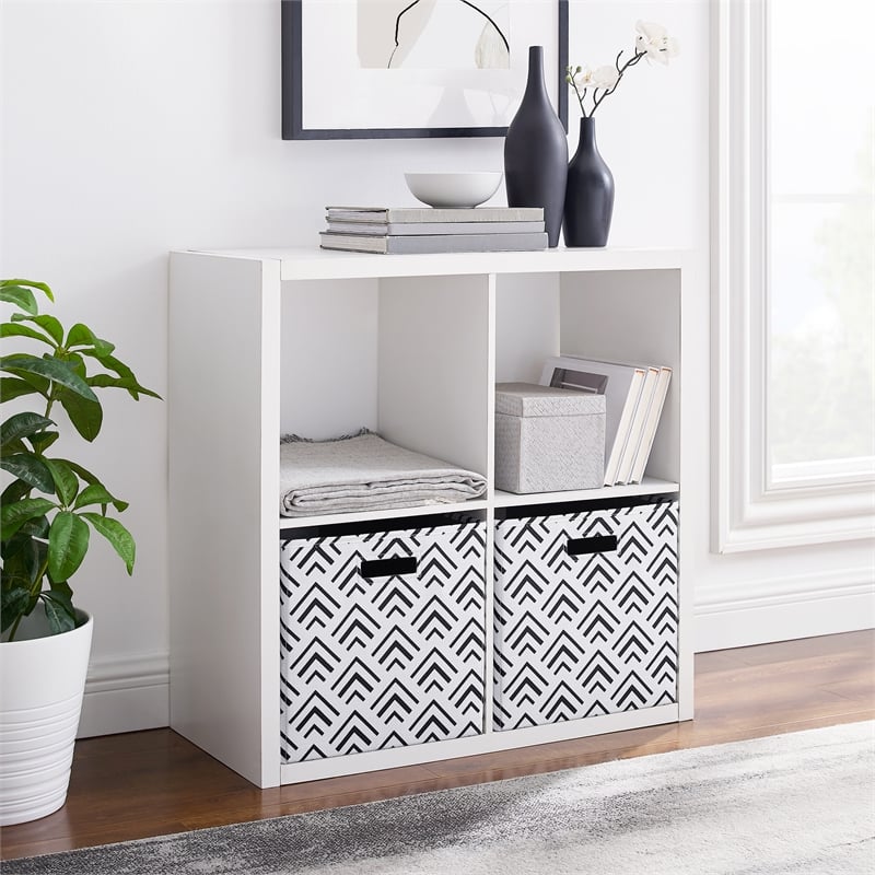 Linon Lane Four Cubby Open Back Storage Cabinet in White Wood