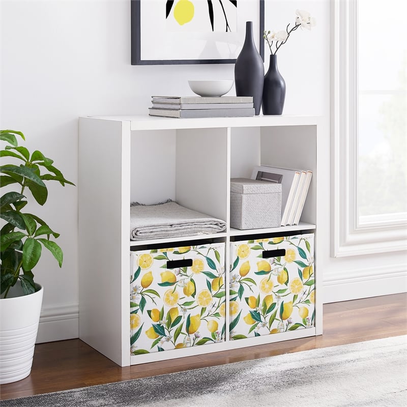 Linon Lane Four Cubby Open Back Storage Cabinet in White Wood