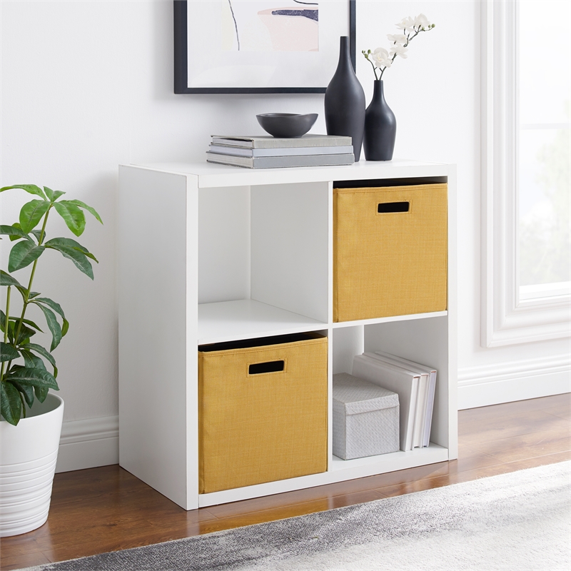 Linon Lane Four Cubby Open Back Storage Cabinet in White Wood