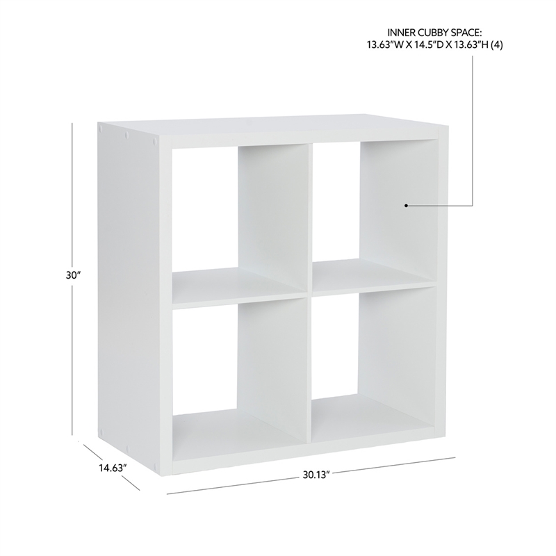 Linon Lane Four Cubby Open Back Storage Cabinet in White Wood