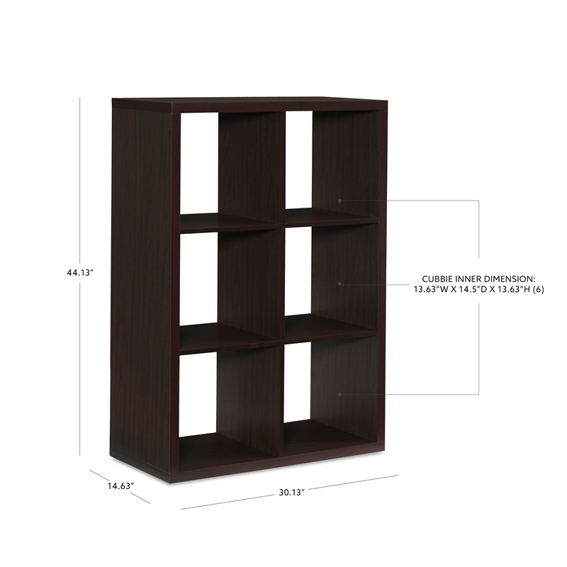Linon Lane Six Cubby Open Back Storage Cabinet in Espresso Wood