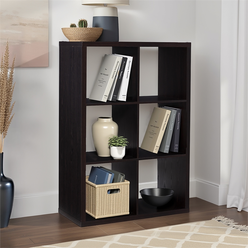 Linon Lane Six Cubby Open Back Storage Cabinet in Espresso Wood