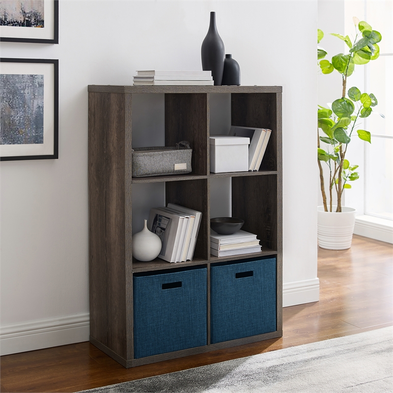 Linon Lane Six Cubby Open Back Storage Cabinet in Gray Wood