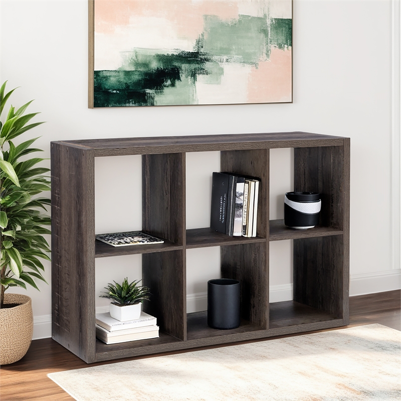 Linon Lane Six Cubby Open Back Storage Cabinet in Gray Wood