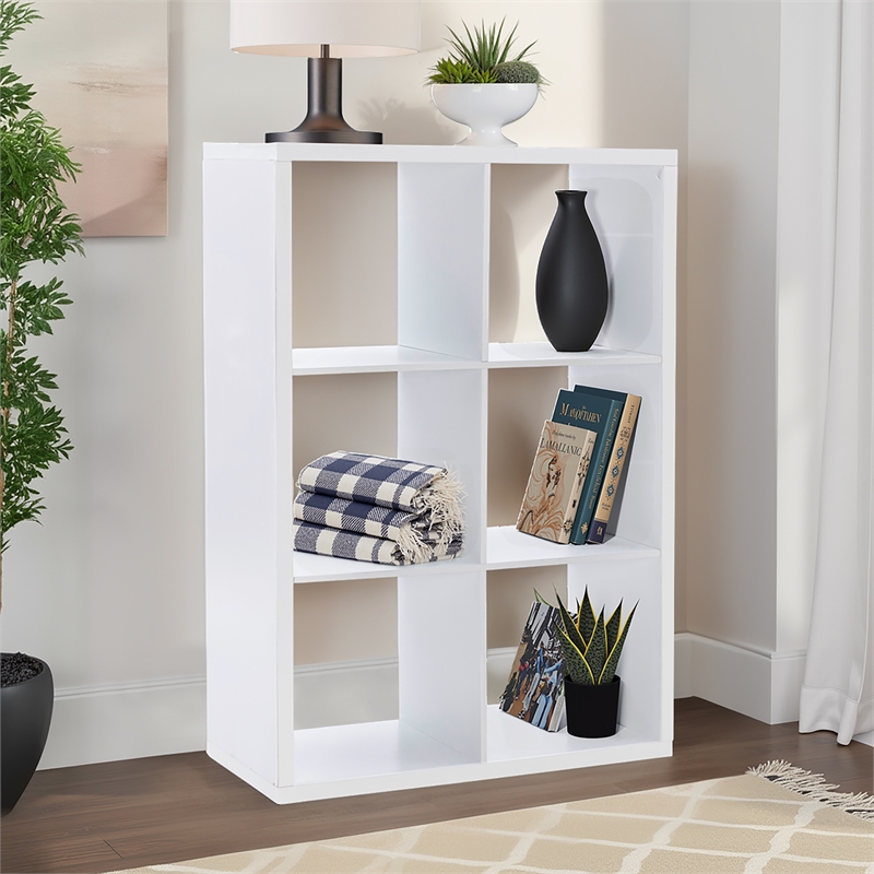 Linon Lane Six Cubby Open Back Storage Cabinet in White Wood