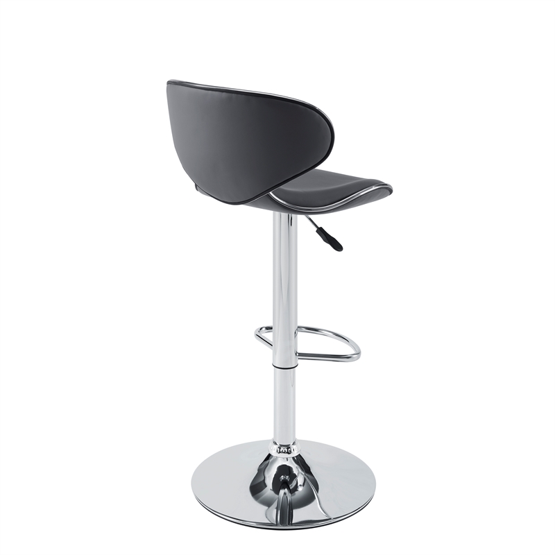 Linon Chrome Faux Leather Round Back Swivel Adjustable Gaslift Barstool in Gray