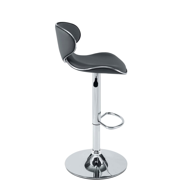 Linon Chrome Faux Leather Round Back Swivel Adjustable Gaslift Barstool in Gray