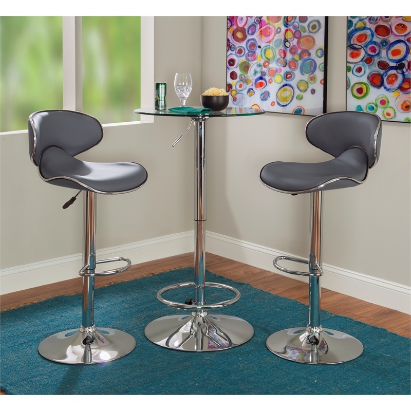 Linon Chrome Faux Leather Round Back Swivel Adjustable Gaslift Barstool in Gray