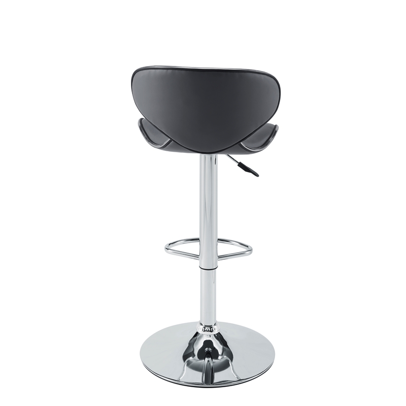 Linon Chrome Faux Leather Round Back Swivel Adjustable Gaslift Barstool in Gray