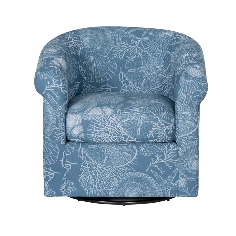 Linon Rhea Fully Upholstered Coastal Swivel Club Chair in Blue Seashell Pattern
