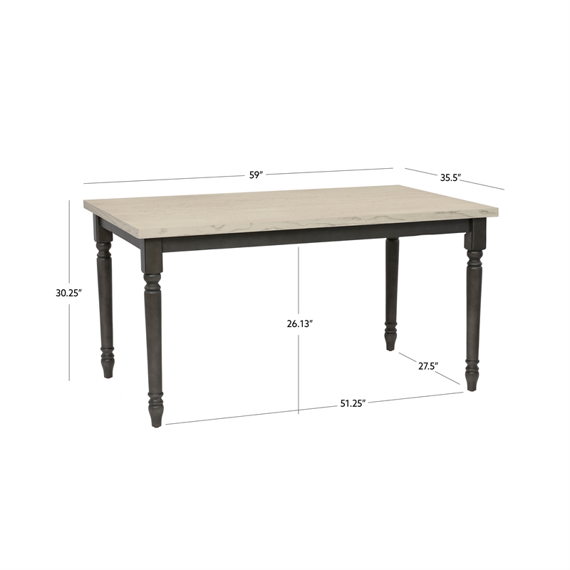 Linon Willow 2 Tone Dining Table in Smokey White and Dark Gray Stained Wood
