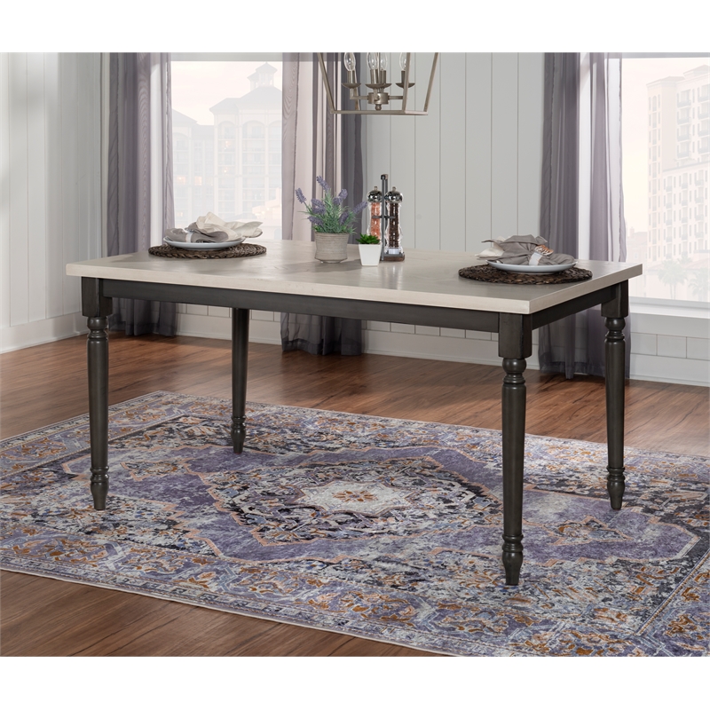 Linon Willow 2 Tone Dining Table in Smokey White and Dark Gray Stained Wood