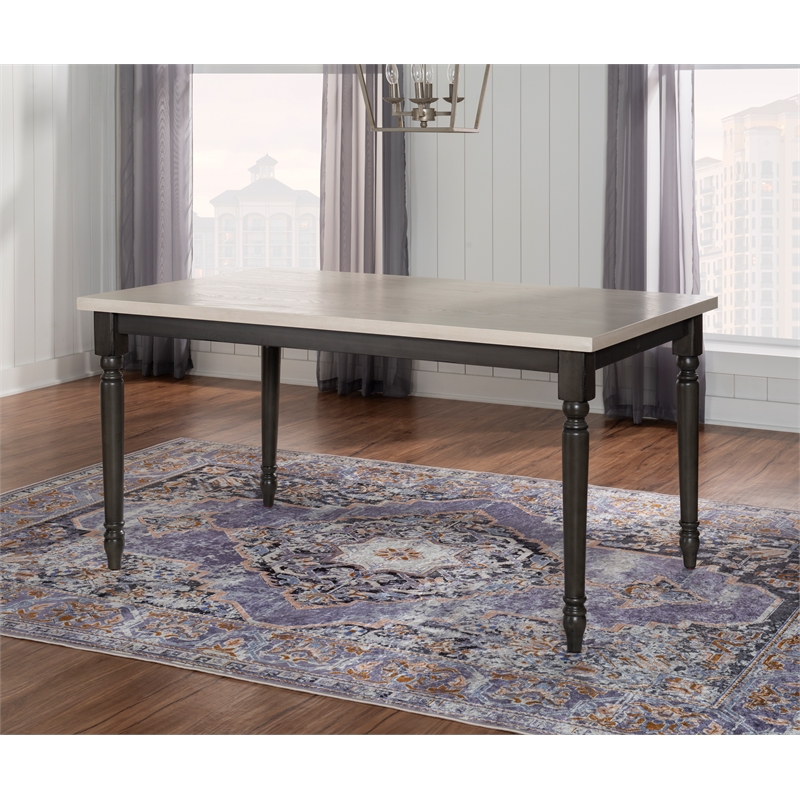 Linon Willow 2 Tone Dining Table in Smokey White and Dark Gray Stained Wood