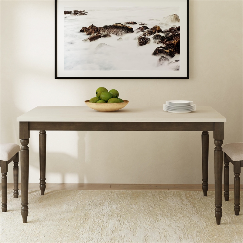 Linon Willow 2 Tone Dining Table in Smokey White and Dark Gray Stained Wood