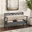 Linon Elliana Storage Bench Beige Padded Seat Cutout Back Design in Gray Wood