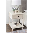 Linon Mavis Side Accent Table with Drawer and Shelf in Rustic White Wood