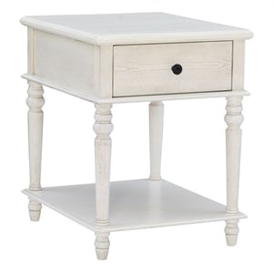 Linon Mavis Side Accent Table with Drawer and Shelf in Rustic White Wood