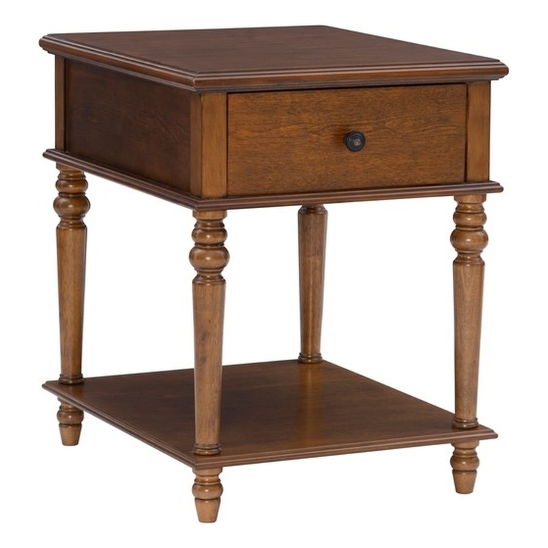 Linon Mavis Wood Side Table with Drawer and Shelf in Hazelnut Brown