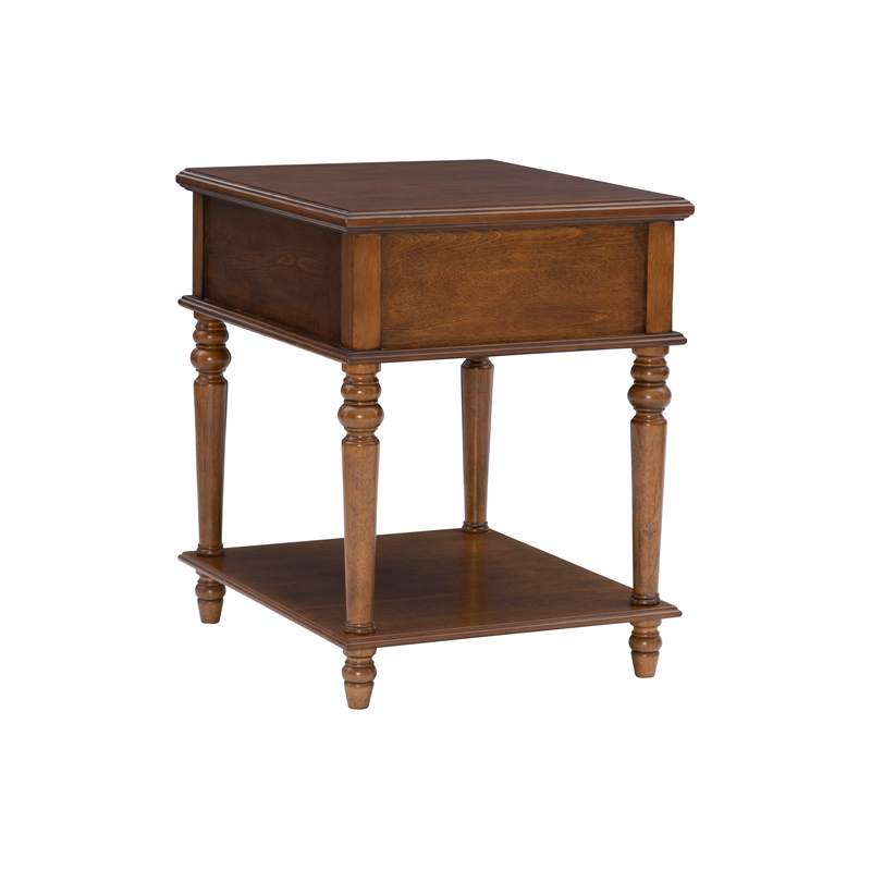 Linon Mavis Wood Side Table with Drawer and Shelf in Hazelnut Brown