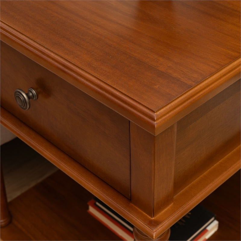 Linon Mavis Wood Side Table with Drawer and Shelf in Hazelnut Brown