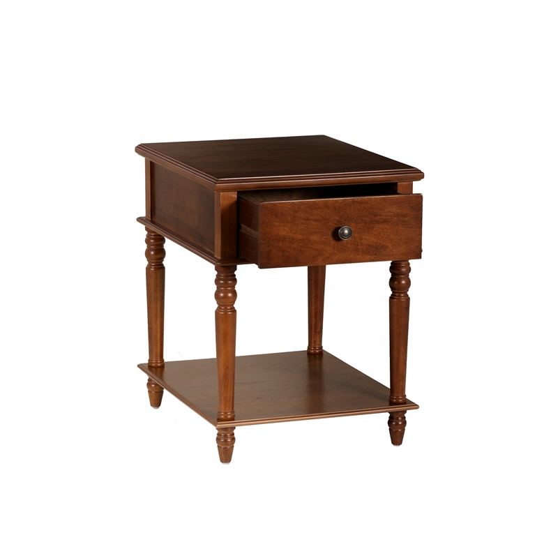 Linon Mavis Wood Side Table with Drawer and Shelf in Hazelnut Brown