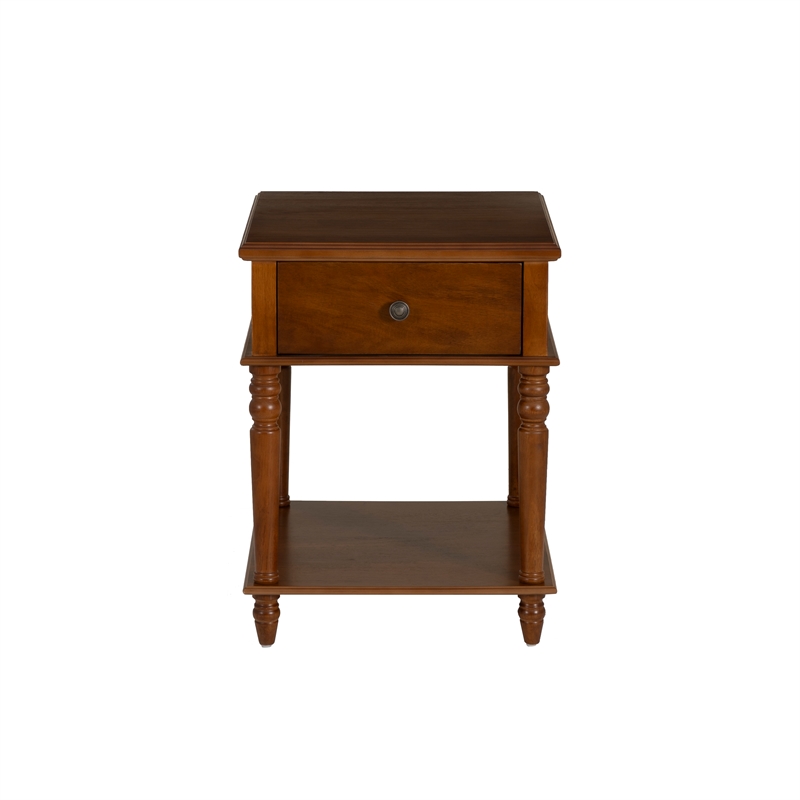 Linon Mavis Wood Side Table with Drawer and Shelf in Hazelnut Brown
