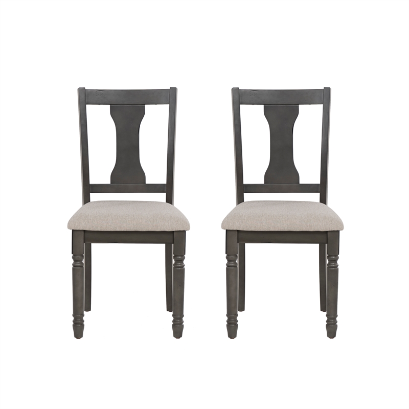 Linon Willow Set of Two Upholstered Dining Side Chairs in Gray Wood