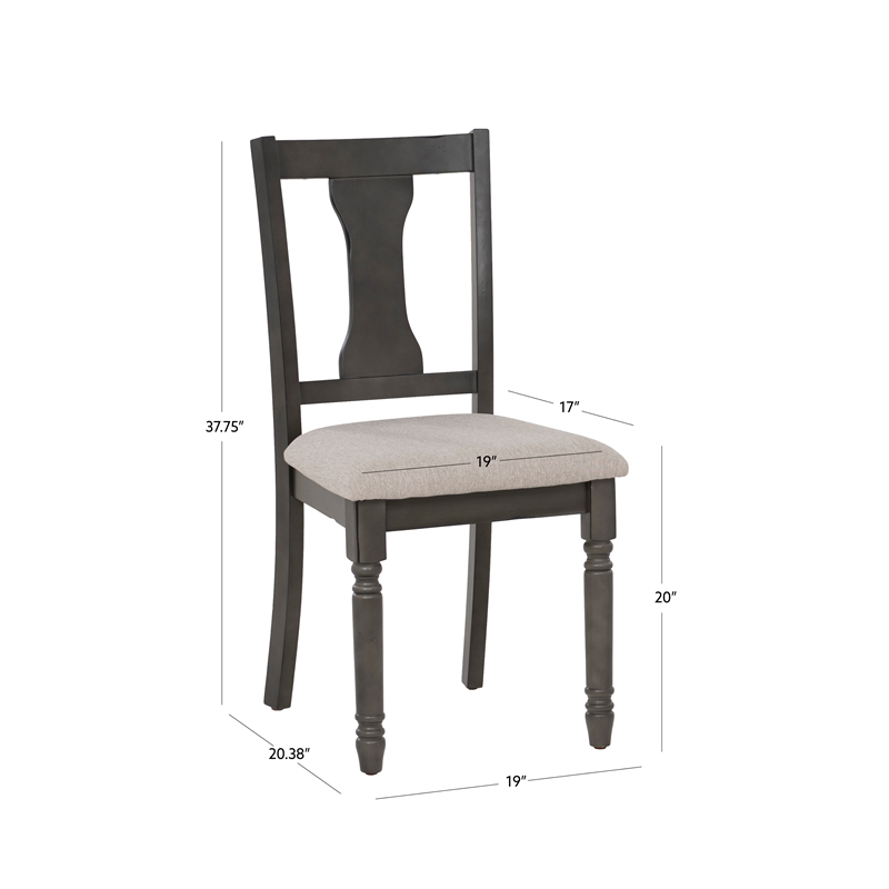 Linon Willow Set of Two Upholstered Dining Side Chairs in Gray Wood