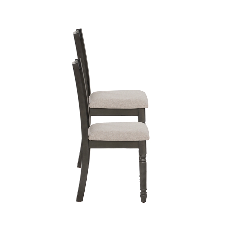 Linon Willow Set of Two Upholstered Dining Side Chairs in Gray Wood