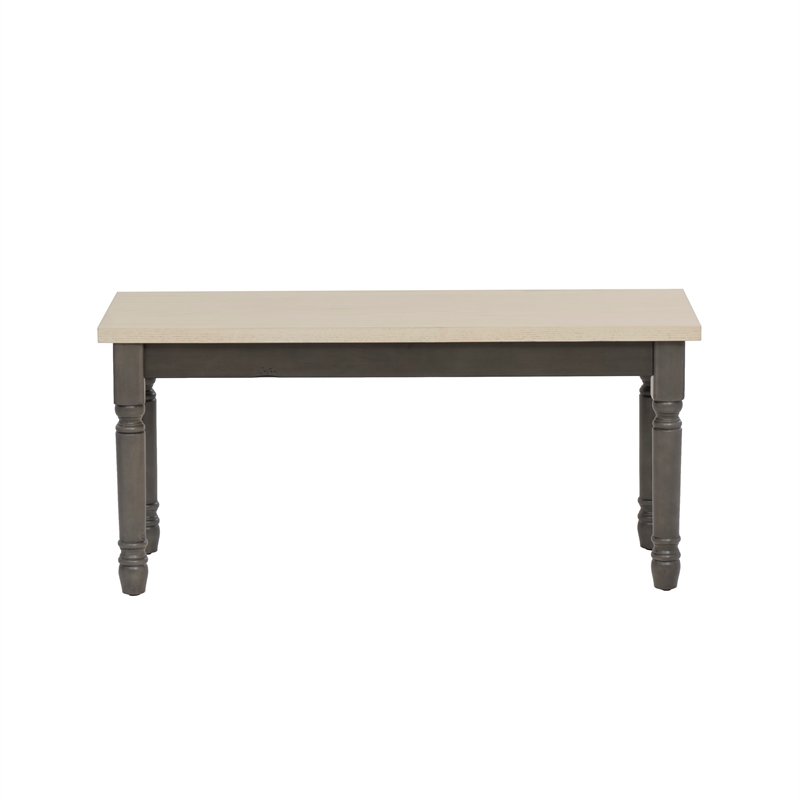 Linon Willow Wood 2 Tone Dining Bench in Smokey White and Dark Gray