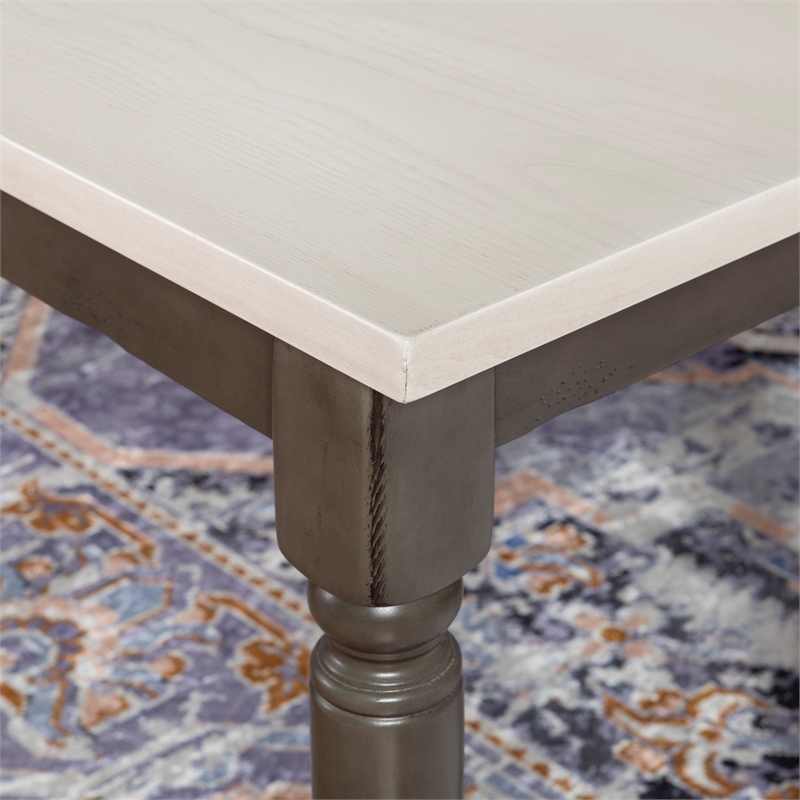 Linon Willow Wood 2 Tone Dining Bench in Smokey White and Dark Gray