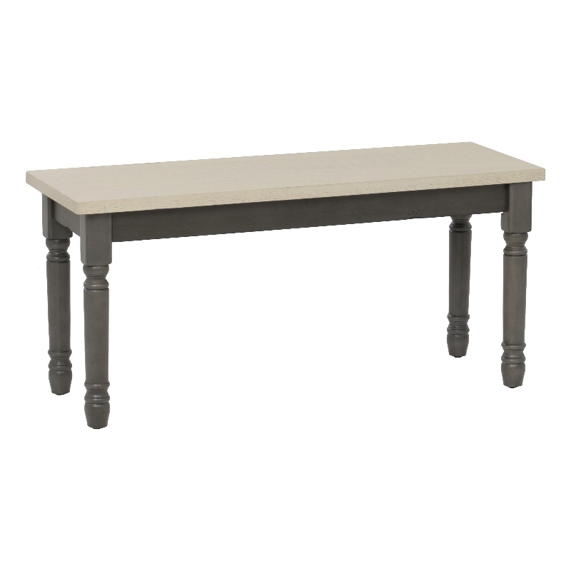 Linon Willow Wood 2 Tone Dining Bench in Smokey White and Dark Gray