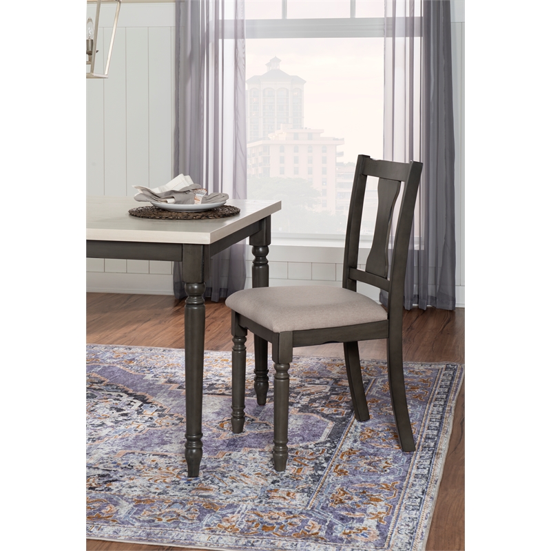 Linon Willow Wood Six Piece Dining Set with Bench in Smokey White/Dark Gray