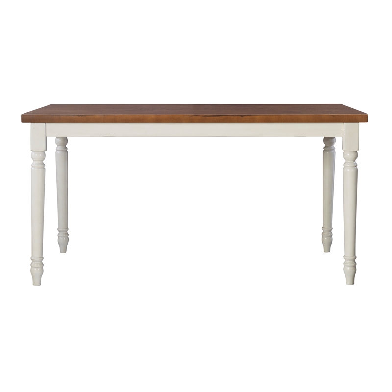 Linon Willow Wood Dining Table in Vanilla White and Honey Brown