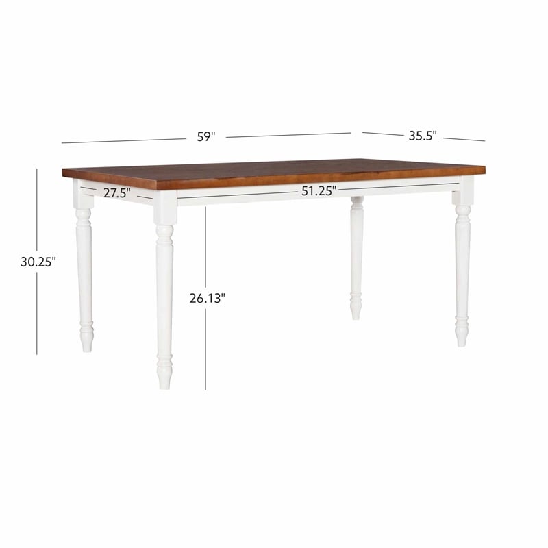 Linon Willow Wood Dining Table in Vanilla White and Honey Brown