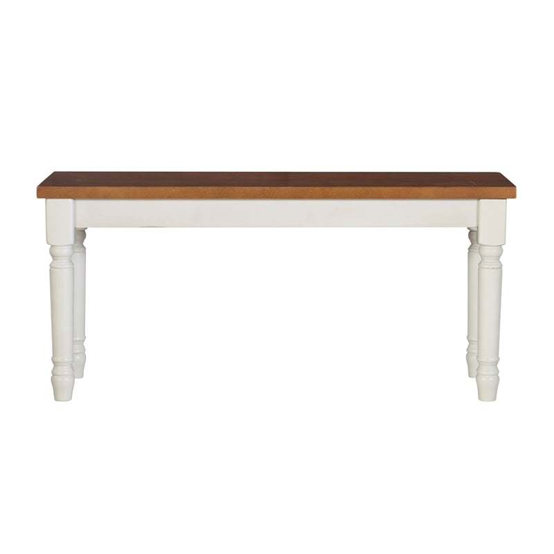 Linon Willow Dining Bench in Vanilla White and Honey Brown Stained Wood