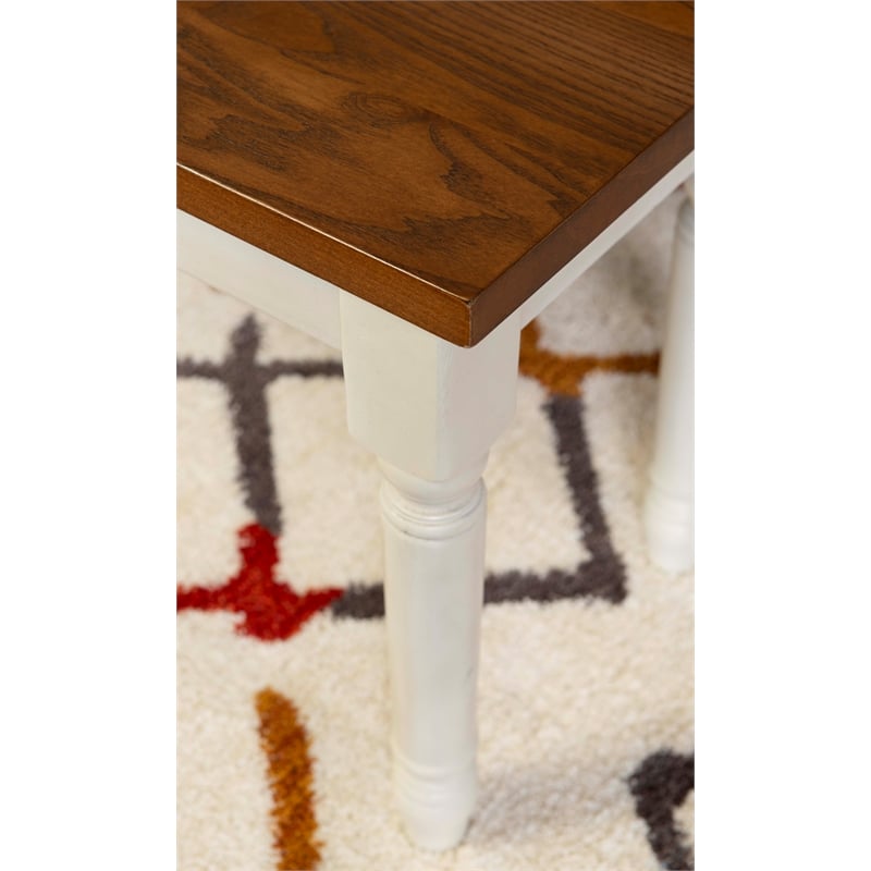 Linon Willow Dining Bench in Vanilla White and Honey Brown Stained Wood