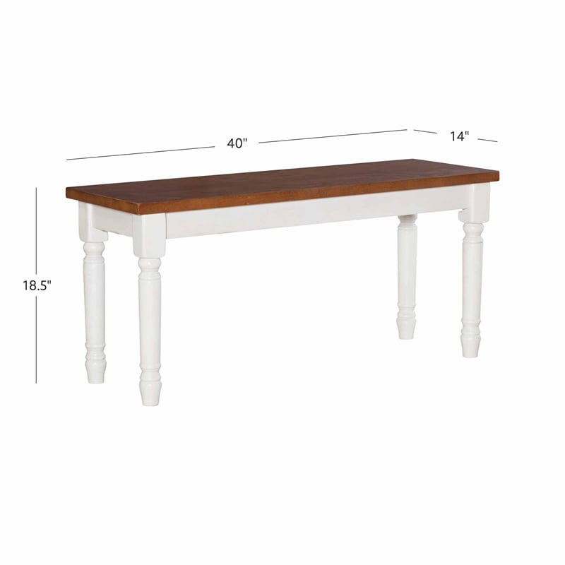 Linon Willow Dining Bench in Vanilla White and Honey Brown Stained Wood