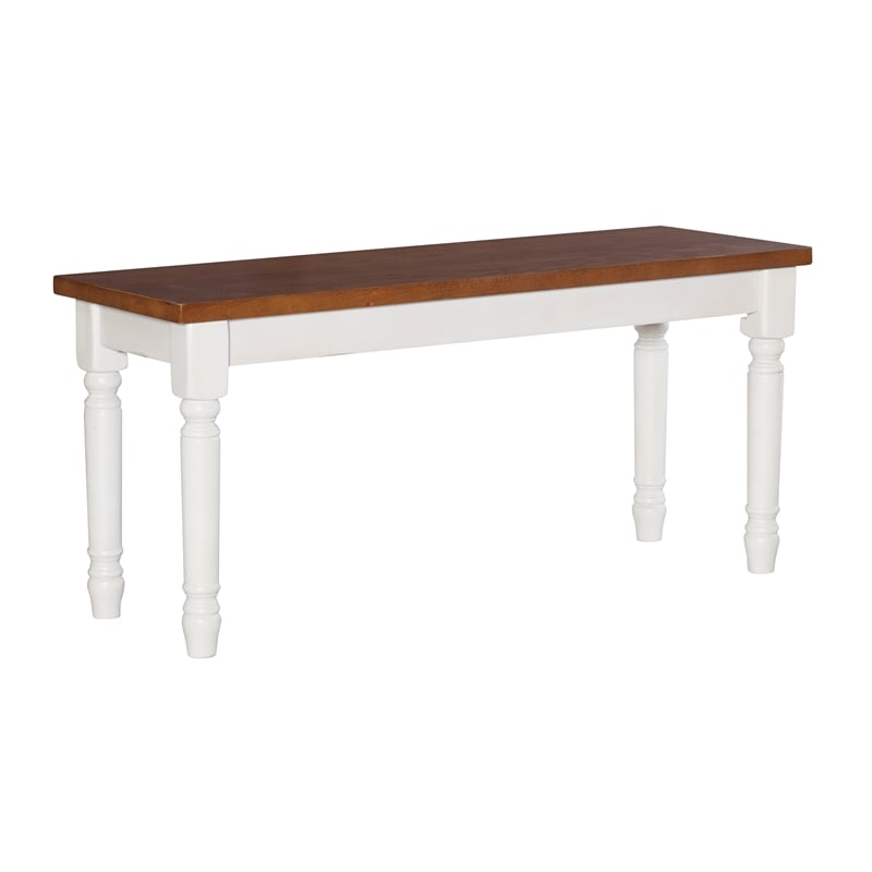 Linon Willow Dining Bench in Vanilla White and Honey Brown Stained Wood