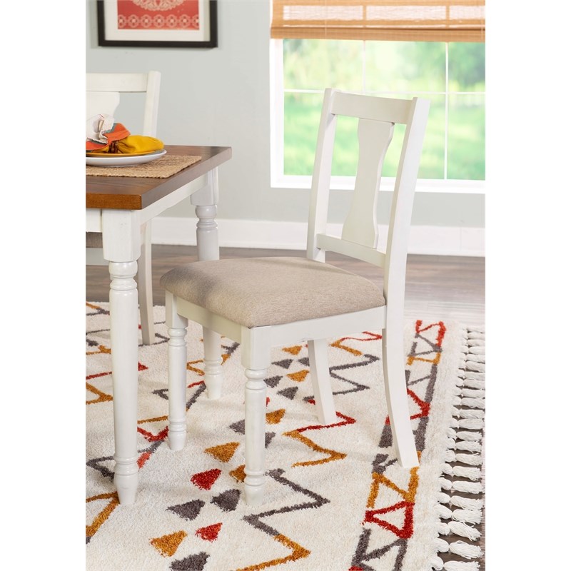 Linon Willow Wood Five Piece Upholstered Dining Set in Vanilla White/Honey Brown