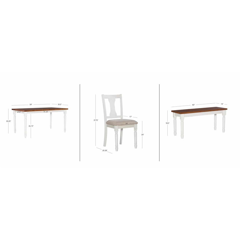 Linon Willow Wood 6 Piece Dining Set with Bench in Vanilla White/Honey