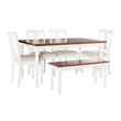 Linon Willow Wood 6 Piece Dining Set with Bench in Vanilla White/Honey