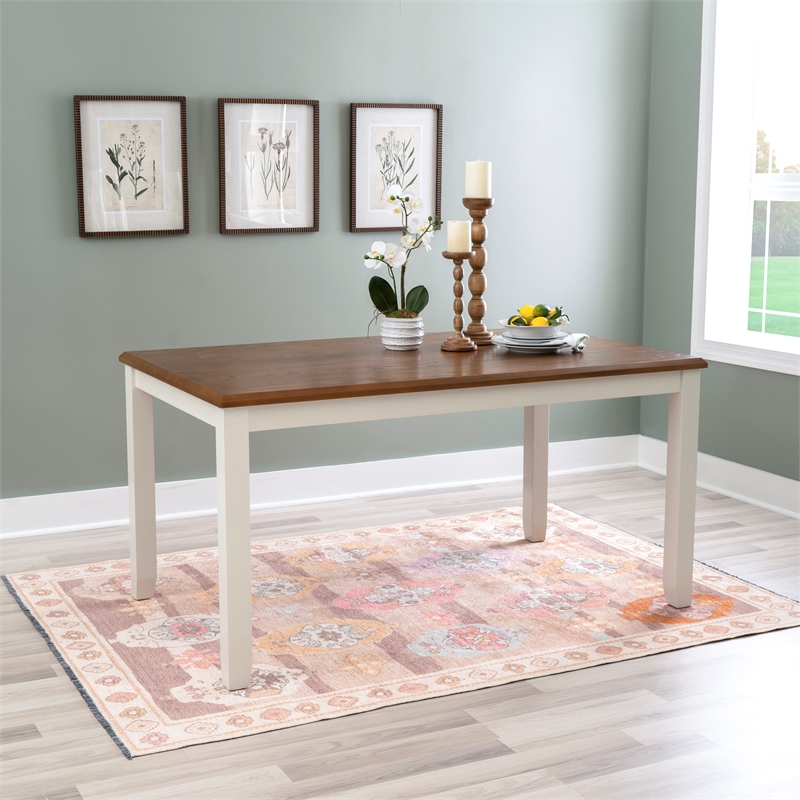 Linon Jane 2 Tone Dining Table in Vanilla White and Honey Brown Wood